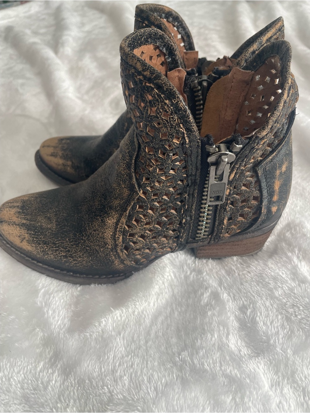 Circle G Copper Cut Out Sparkle Metallic Cowboy ankle Boots full grain leather